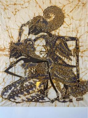 Wayang Batik Painting - Rama and Shinta -Original Signed Framed 16x17 Indonesia